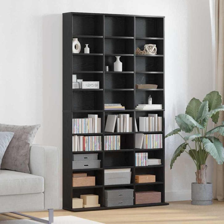 vidaXL CD Kast Zwart Eiken 101 x 23 x 177,5 cm Bewerkt hout, Huis en Inrichting, Woonaccessoires | Cd- en Dvd-rekken, Nieuw, Verzenden