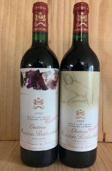 1992 & 1993 Chateau Mouton Rothschild - Bordeaux, Pauillac, Nieuw