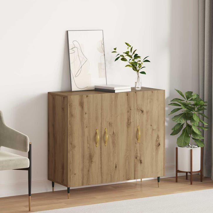 vidaXL Dressoir Artisan Eiken 90 x 34 x 80 cm Bewerkt hout, Huis en Inrichting, Kasten | Dressoirs, Nieuw, Verzenden