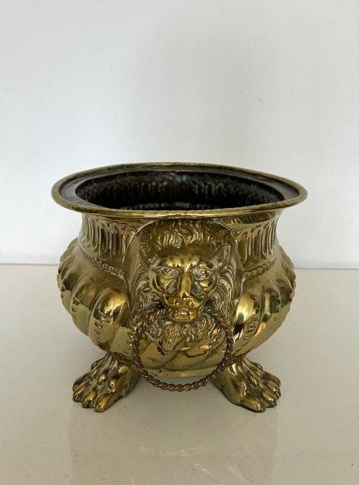 Schaal - Koper, Messing - Leeuwenpoten leeuwenkop, Antiek en Kunst, Curiosa en Brocante