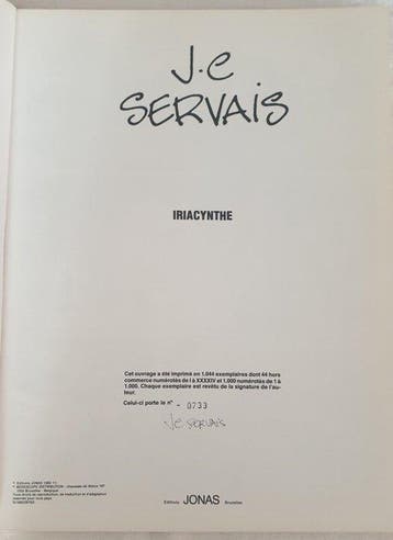 Servais - Iriacynthe - B - 1 Album - Beperkte oplage - 1982, Boeken, Nieuw