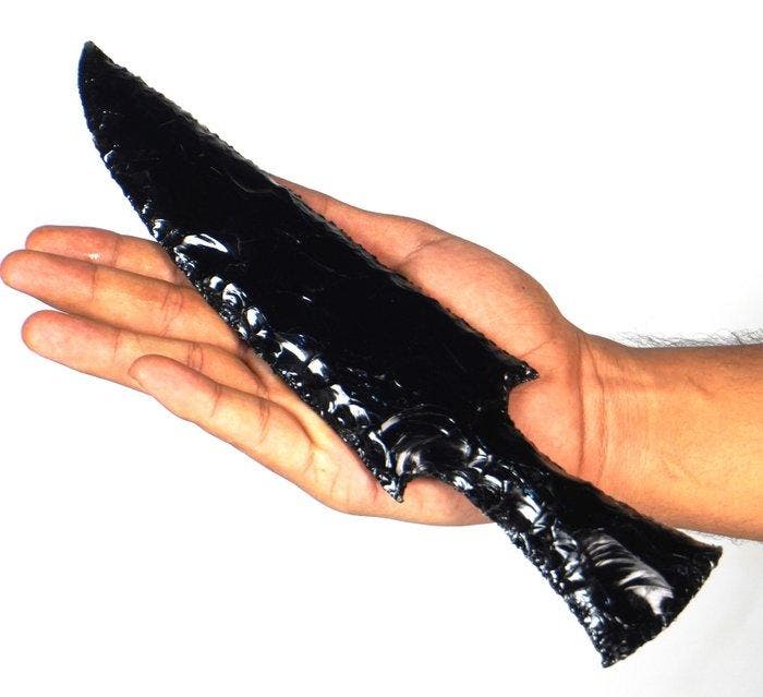 Moderne decoratie - Uniek - Zwarte obsidiaanspeerpunt -, Antiek en Kunst, Antiek | Keukengerei