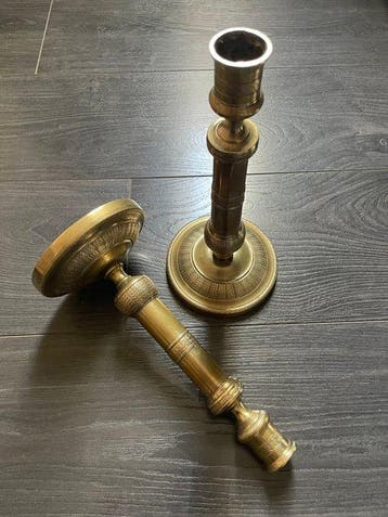 Taperstick (kleine blaker met een dunne pijp) (2) - Verguld, Antiek en Kunst