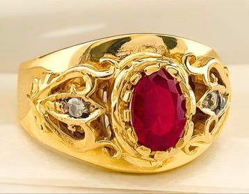 Zonder minimumprijs - Ring - 9 kt. Geel goud, Zilver Robijn