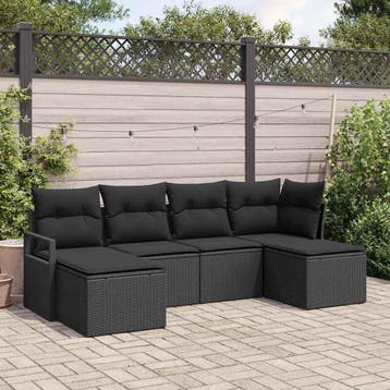 vidaXL Bankstel 6 st Zwart poly rattan, Verzenden