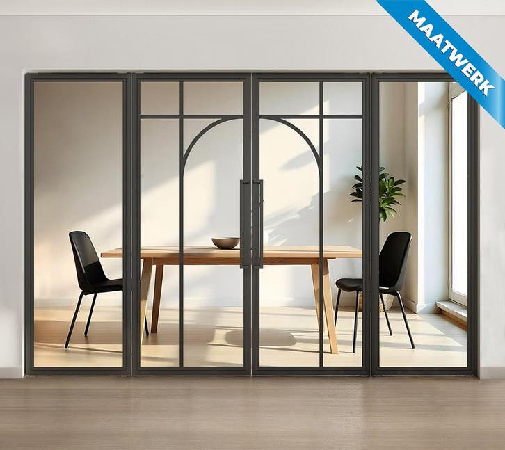 Dubbele stalen taatsdeur met glaspanelen Zwart 5 Vlaks rond, Bricolage & Construction, Fenêtres & Moustiquaires