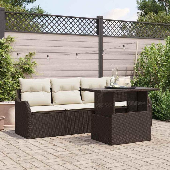 vidaXL Tuinbank Set met kussen 5 pcs Bruin Poly rattan, Jardin & Terrasse, Ensembles de jardin, Envoi