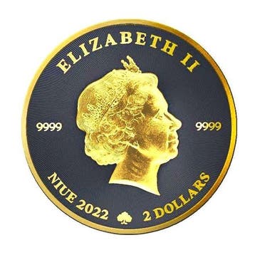 Niue. 2 Dollars 2022 1oz Niue Shamrock Black Ruthenium 24kt