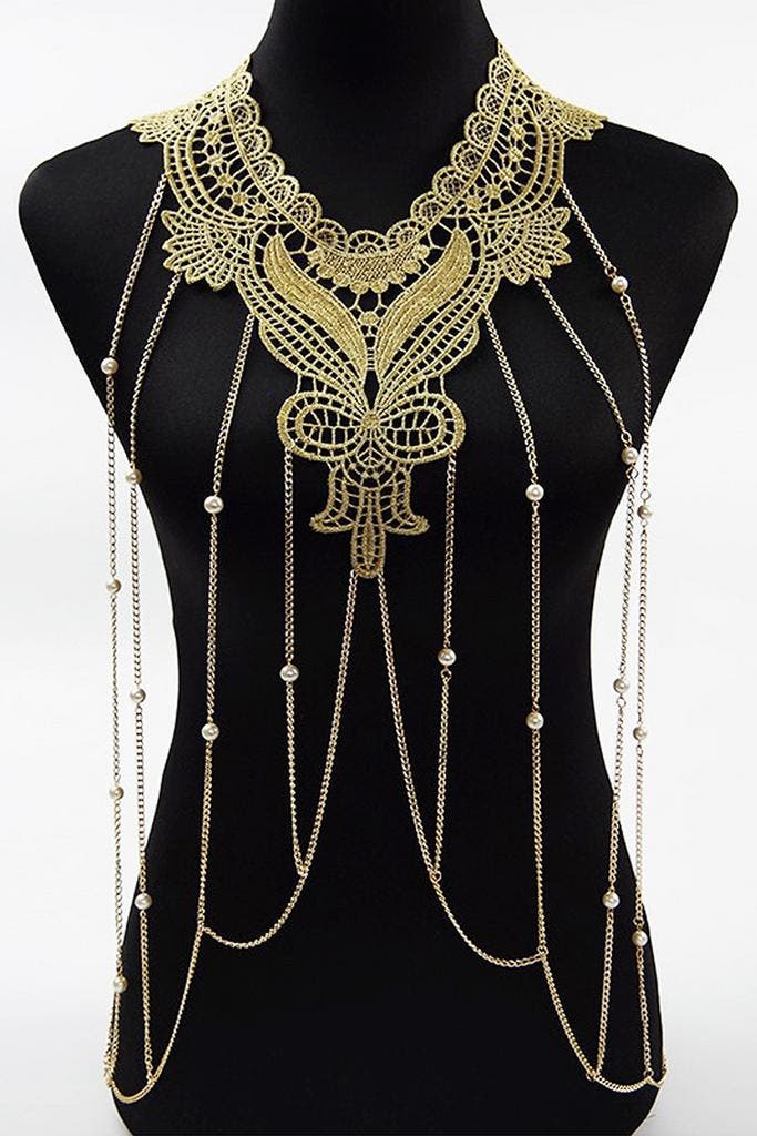 Body Chain Goud Kant Victoriaans Lichaamsketting Sexy Lace B, Handtassen en Accessoires, Kettingen, Goud, Nieuw, Ophalen of Verzenden