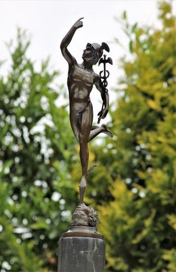 Sculpture, mercury sculptuur - 72 cm - MARMER BRONS, Antiek en Kunst