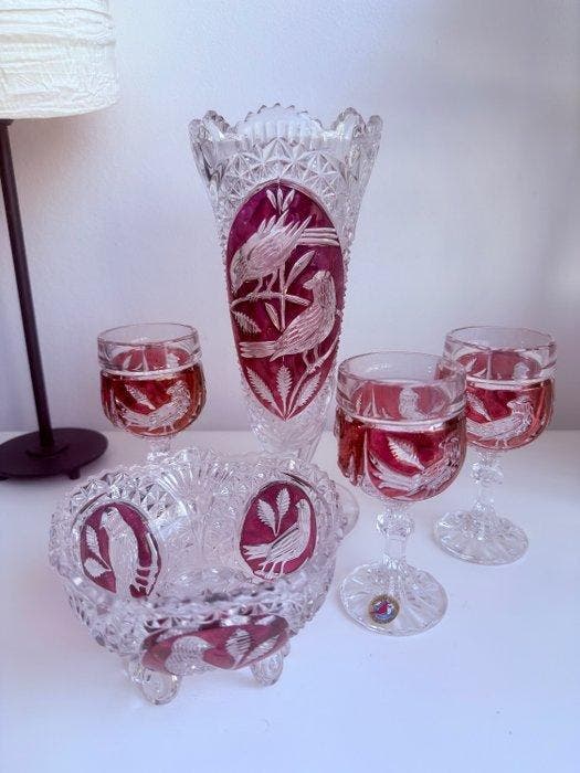Hofbauer - Vaas (5) - Vogels - Kristal, Antiek en Kunst, Curiosa en Brocante