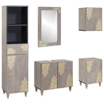 vidaXL Badkamerkast set met lade 5 pcs Grijs Massief Mango, Verzenden, Nieuw