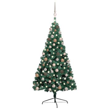 vidaXL Kunstkerstboom met verlichting en kerstballen half, Verzenden