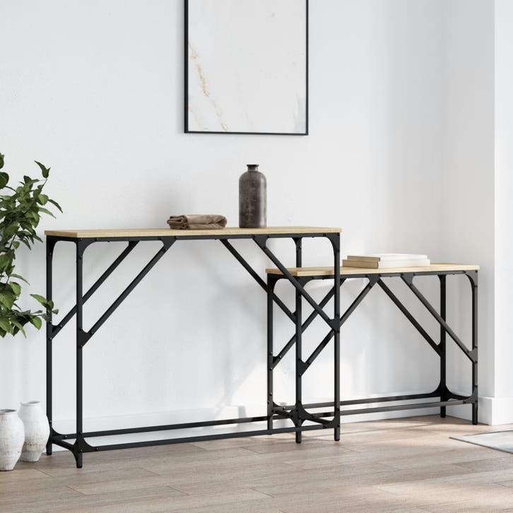 vidaXL 2-delige Tafeltjesset bewerkt hout sonoma, Maison & Meubles, Tables | Tables d'appoint, Envoi