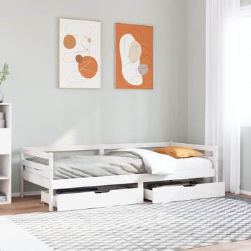 vidaXL Slaapbank met lades 90x200 cm massief grenenhout wit, Verzenden