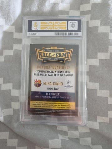 2025 Topps Match Attax Hall of Fame Ronaldinho HOF7 Graded, Nieuw