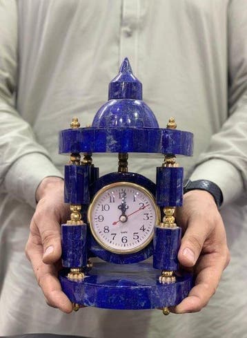 lapis-lazuli Horloge de table mosaïque incrustée - Hauteur :