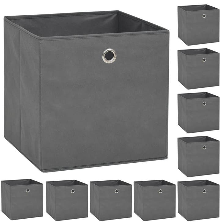 vidaXL Opbergboxen 10 st 32x32x32 cm nonwoven stof grijs, Doe-het-zelf en Bouw, Kratten en Dozen, Nieuw, Verzenden
