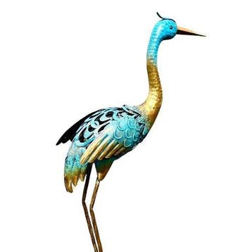 sculptuur, Handcrafted Wrought Iron Blue Crane Garden