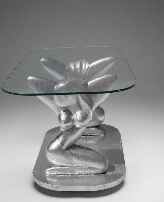 Tafel - Hout - Zilveren afwerking, Antiek en Kunst, Kunst | Designobjecten