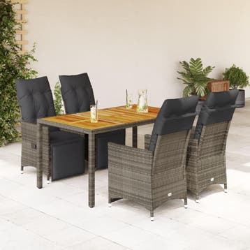 vidaXL 5-delige Bistroset met kussens poly rattan grijs, Verzenden, Nieuw
