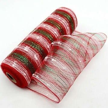 Decomesh metallic 11 rood wit groen streep 26 cm rol 9 meter, Nieuw