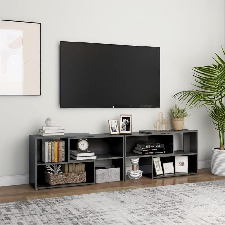 vidaXL Tv-meubel 149x30x52 cm bewerkt hout hoogglans grijs, Huis en Inrichting, Kasten |Televisiemeubels, Nieuw, Verzenden