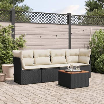 vidaXL 5-delige Loungeset met kussens poly rattan zwart, Verzenden, Loungeset