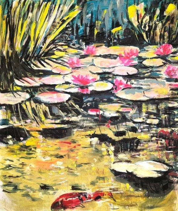 Geranio Paola - The Pond and Water Lilies at Noon, Antiquités & Art, Art | Peinture | Moderne