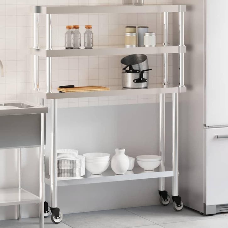 vidaXL Keukenwerktafel met bovenschap 110x30x150 cm, Zakelijke goederen, Horeca | Overige, Verzenden