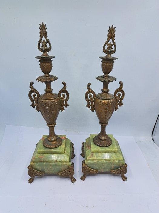 Cassolette - Sierurnen - Zinklegering, Onyx - Set Kandelaars, Antiek en Kunst, Antiek | Overige Antiek