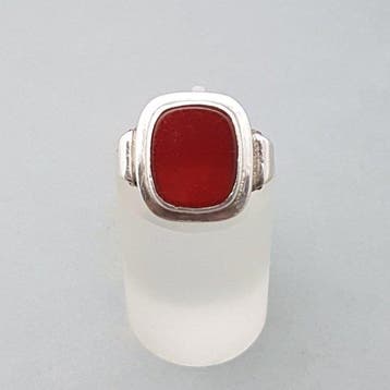 Zilver, Art Deco, Carneool Zegelring - Ring