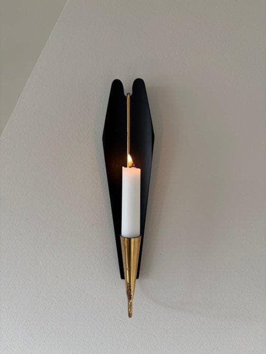 Gösta Ahrneberg - Kaars wandlamp (2) - Hout, Messing, Antiquités & Art, Antiquités | Éclairage