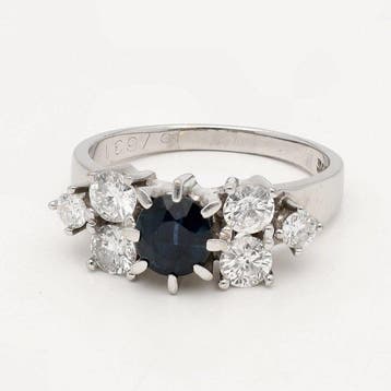 Ring - 14 karaat Witgoud Saffier - Diamant, Nieuw