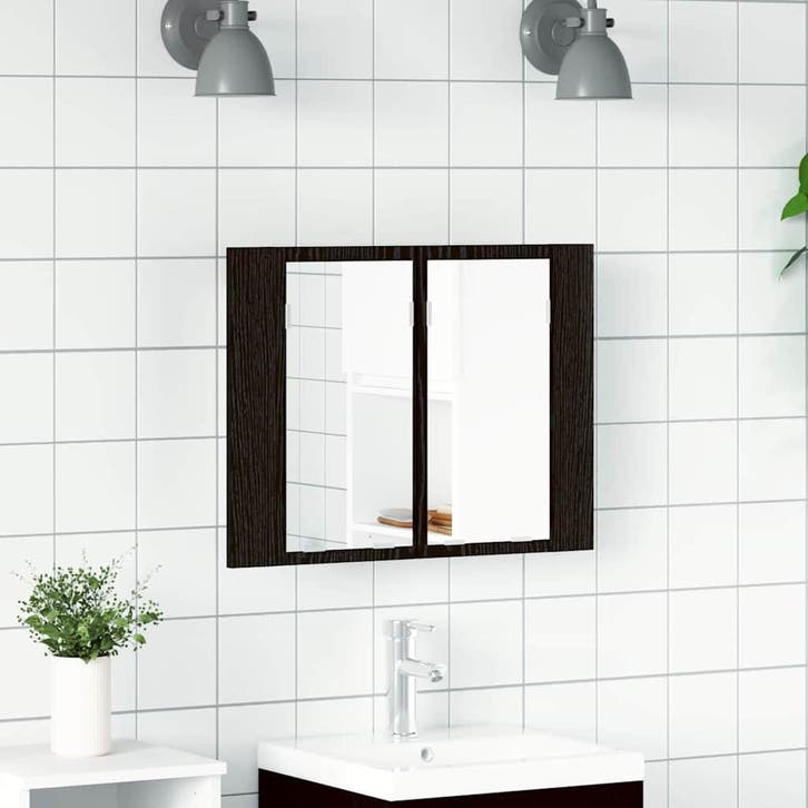 vidaXL Badkamerspiegelkast Zwart Eiken 60 x 12 x 45 cm, Maison & Meubles, Tables | Coiffeuses, Envoi