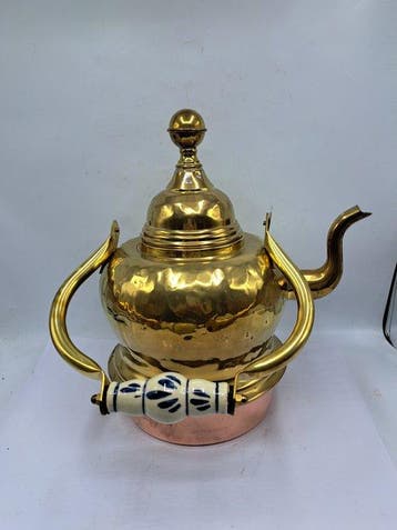 Theepot - Zakketel - Koper, Messing, Porselein -