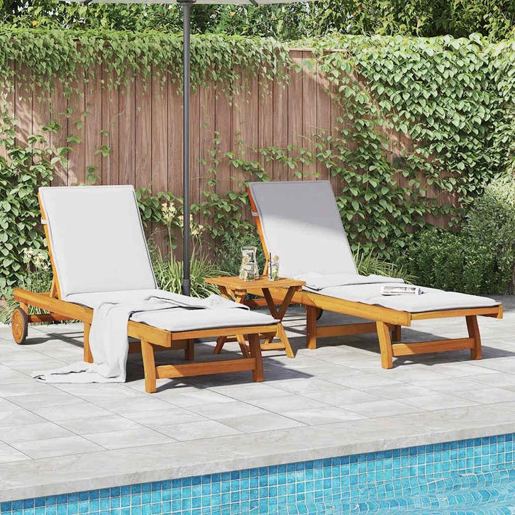 vidaXL Ligbedden 2 st met tafel massief acaciahout, Jardin & Terrasse, Chaises longues, Envoi