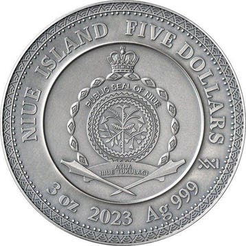 Niue. 2023 Vishnu Divine Faces of the Sun Antique finish