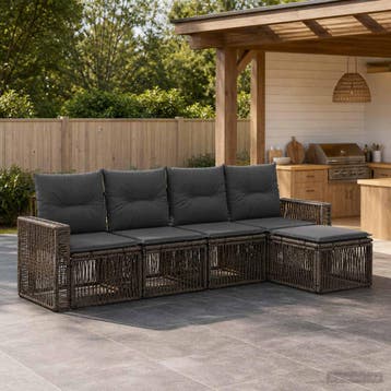 vidaXL Tuinbank Set 5 st Grijs en Donkergrijs poly rattan, Verzenden