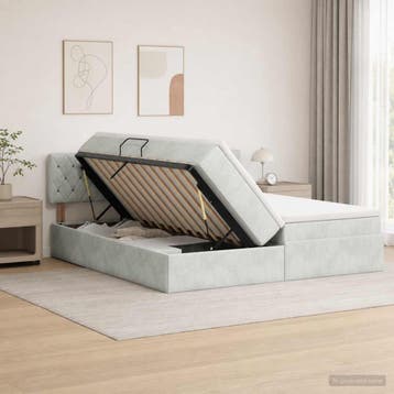 vidaXL LED opbergbed met matras Lichtgrijs 200 x 200 cm, Verzenden