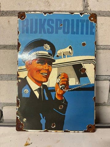 Vintage emaille Rijkspolitie bord – Nederlandse politie –