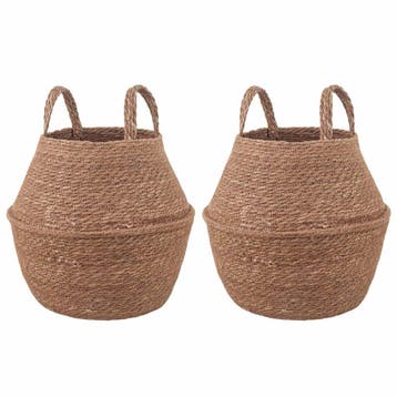 vidaXL Plantenpot met handvatten 2 st Naturel Ø 22 x 20 cm, Verzenden