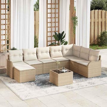 vidaXL Tuinbank Set 9 st Beige poly rattan, Verzenden, Nieuw