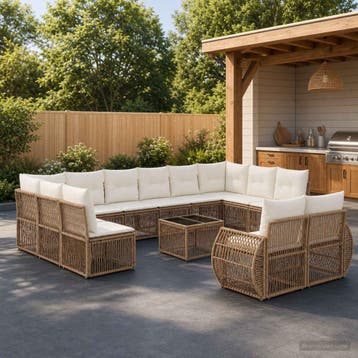 vidaXL Tuinbank Set 13 st Beige en Crème Wit poly rattan, Verzenden