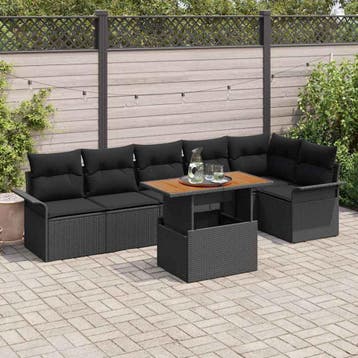 vidaXL Tuinbank Set 7 st Zwart poly rattan, Verzenden, Nieuw