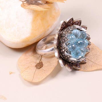 Bague unique en argent sterling vintage, motif tournesol en