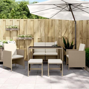 vidaXL 6-delige Tuinset met kussens poly rattan beige, Verzenden, Nieuw