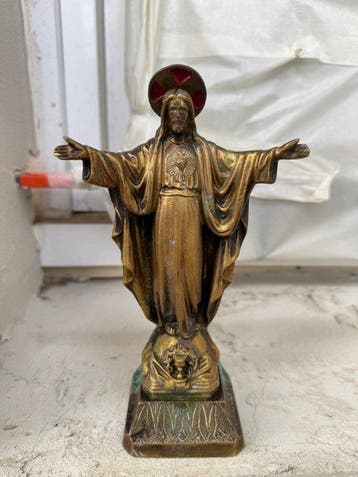 Beeld - Heilig Hart van Jezus - 21 cm - 1 kg - Art Deco -, Antiek en Kunst