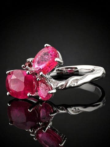 Roze robijnring - 925 sterlingzilver - Drie-stenen, Verzamelen