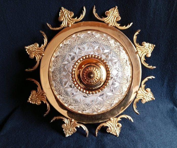 Plafondlamp - geperst glas met decoratieve facetten, Antiek en Kunst, Curiosa en Brocante
